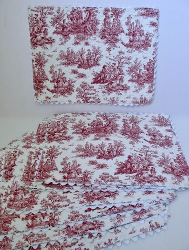 Set of 8 Reversible Toile Placemats in Red Toile and Black Toile Prints Ric Rac - Picture 8 of 15