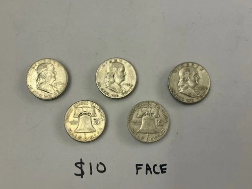 Roll of 20 - $10 Face Value Full Dates 90% Silver Franklin Half Dollars
