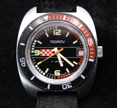 Vintage Herren Armbanduhr Sport Mechanisch Tegrov Tauch- und Rennuhr 17 Steine