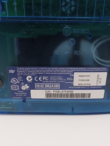 Iomega Zip 100 USB External Disk Drive Z100USB Translucent Blue - Untested - Afbeelding 6 van 7