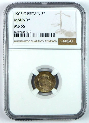 1902 Great Britain Sterling Silver 3 Pence - NGC MS 65 - Maundy