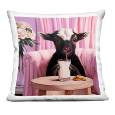Baby Goat Sipping Milk Pink Print Zipper Polyester 18 In. X 18 In. Throw Pillow