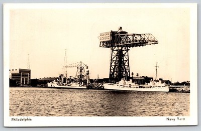 1944 Philadelphia Navy Yard Crane Ships Real Photo Postcard K.F. Lutz AA754