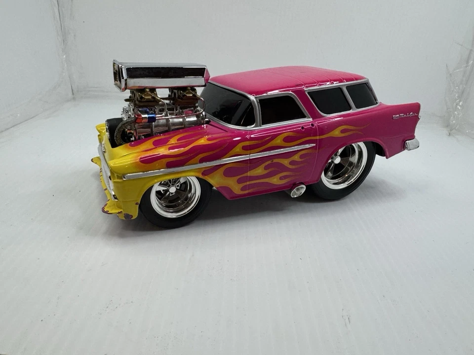 Funline 2002 Vintage Die-cast Hot Rod 1950 Bel Air With Yellow Flames Purple 11" - Image 3 of 4
