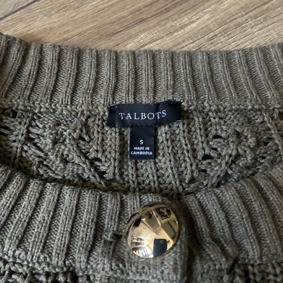Talbots Women's Cardigan Sweater Olive Green With Gold Buttons , S - Image 3 of 4