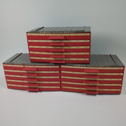 Vintage 3er Set OHMITE Little Devils Widerstandsschrank Gehäuse voll mit Widerständen