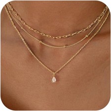Layered Necklaces for Women,Dainty 14k Gold Plated CZ Gold-CZ 3 layered