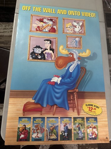 Rocky Bullwinkle 1990 Video Store Promo Poster Classic Cartoon VHS
