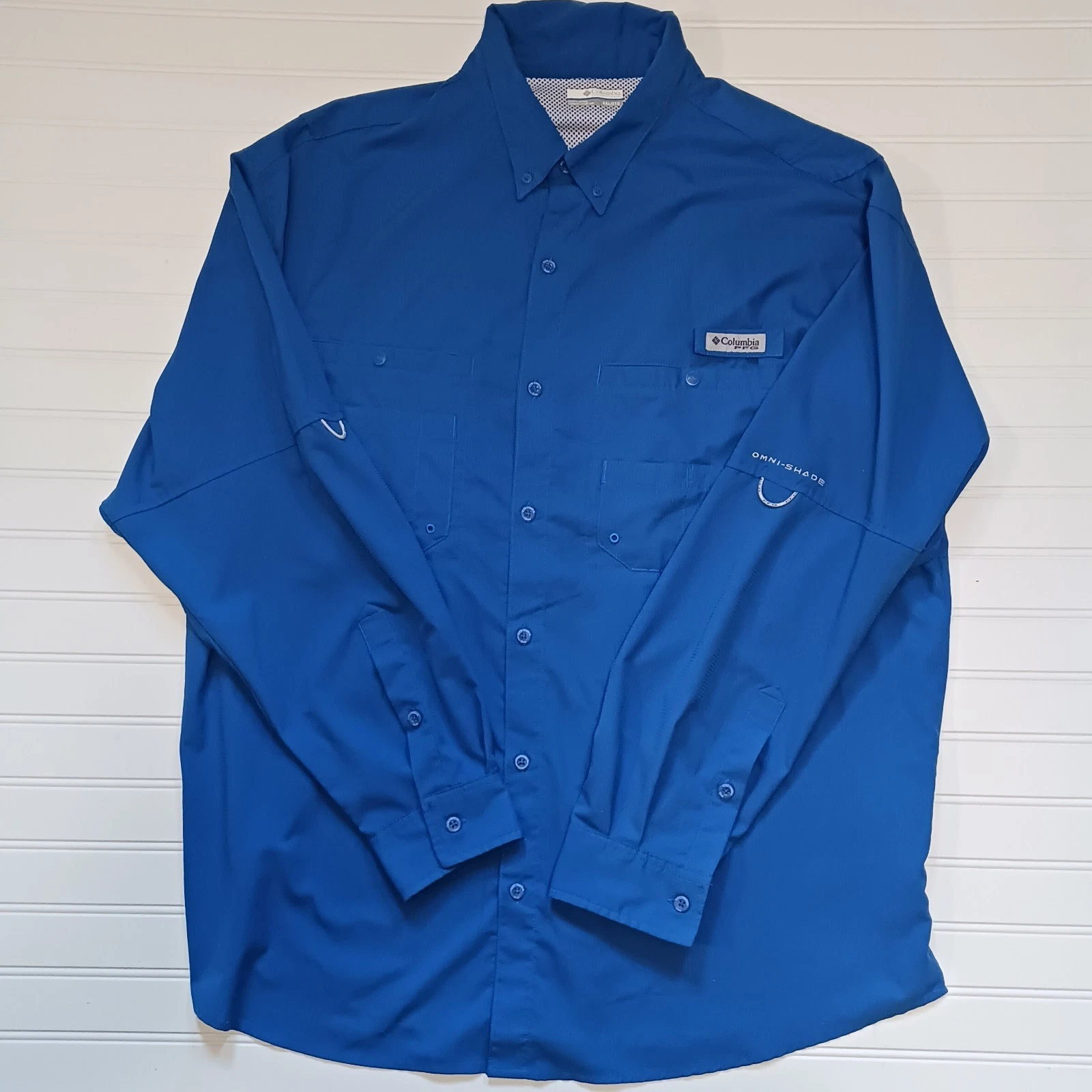 Columbia PFG Omni-Shade Mens 2XL Blue Long Sleeve Vented Fishing Outdoors Shirt
