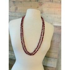 Vtg Style Burgundy Red Faceted Glass Bead Long Flapper Rope Necklace 60 Inch
