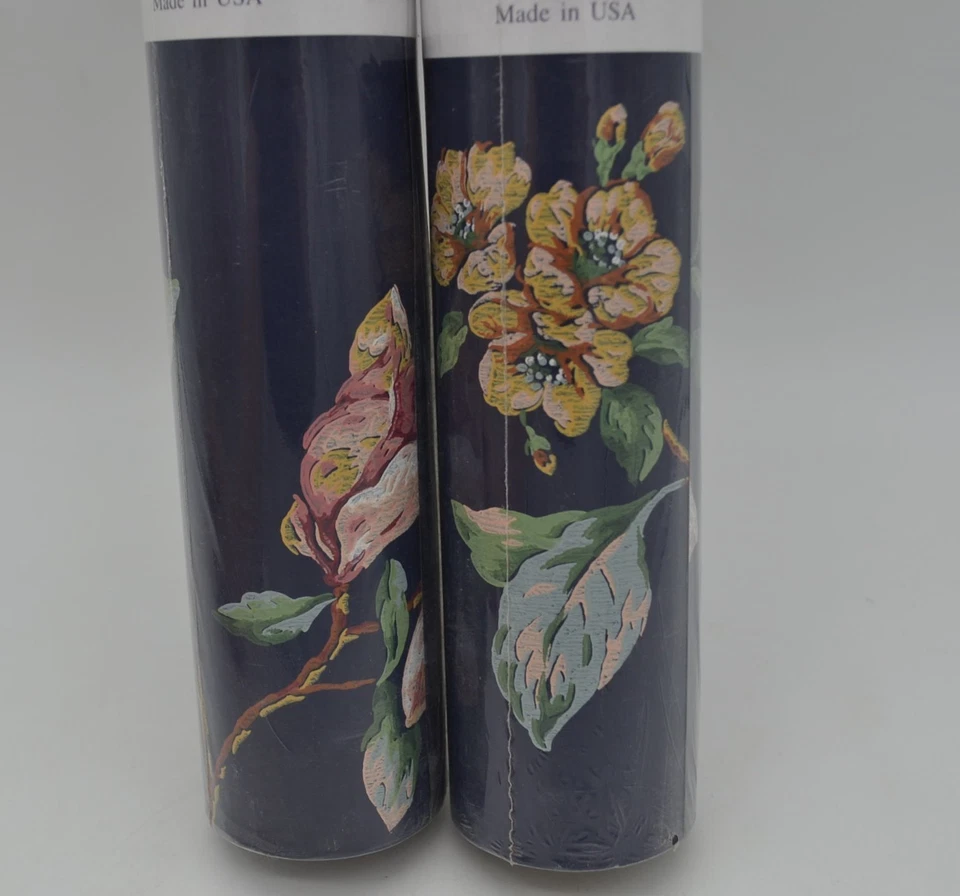 Lote de 2 Papel Pintado Vintage York Azul Marino Floral Rosa Verde Flores Foto 3 de 4