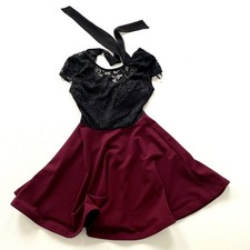 B Darlin Mini Dress Women's 3-4 Black Red Lace Bodice Bow Back Party Cocktail