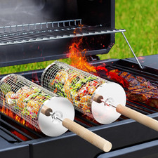 Cestello Rotolabile per Barbecue, Manico Rimovibile, Acciaio Inossidabile 304, N