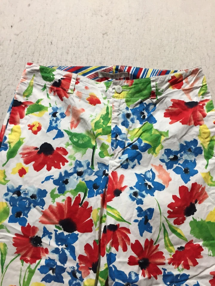 Pantalones capri Evan-Picone para mujer 8 bolsillos florales elásticos blancos multicolores Foto 2 de 4