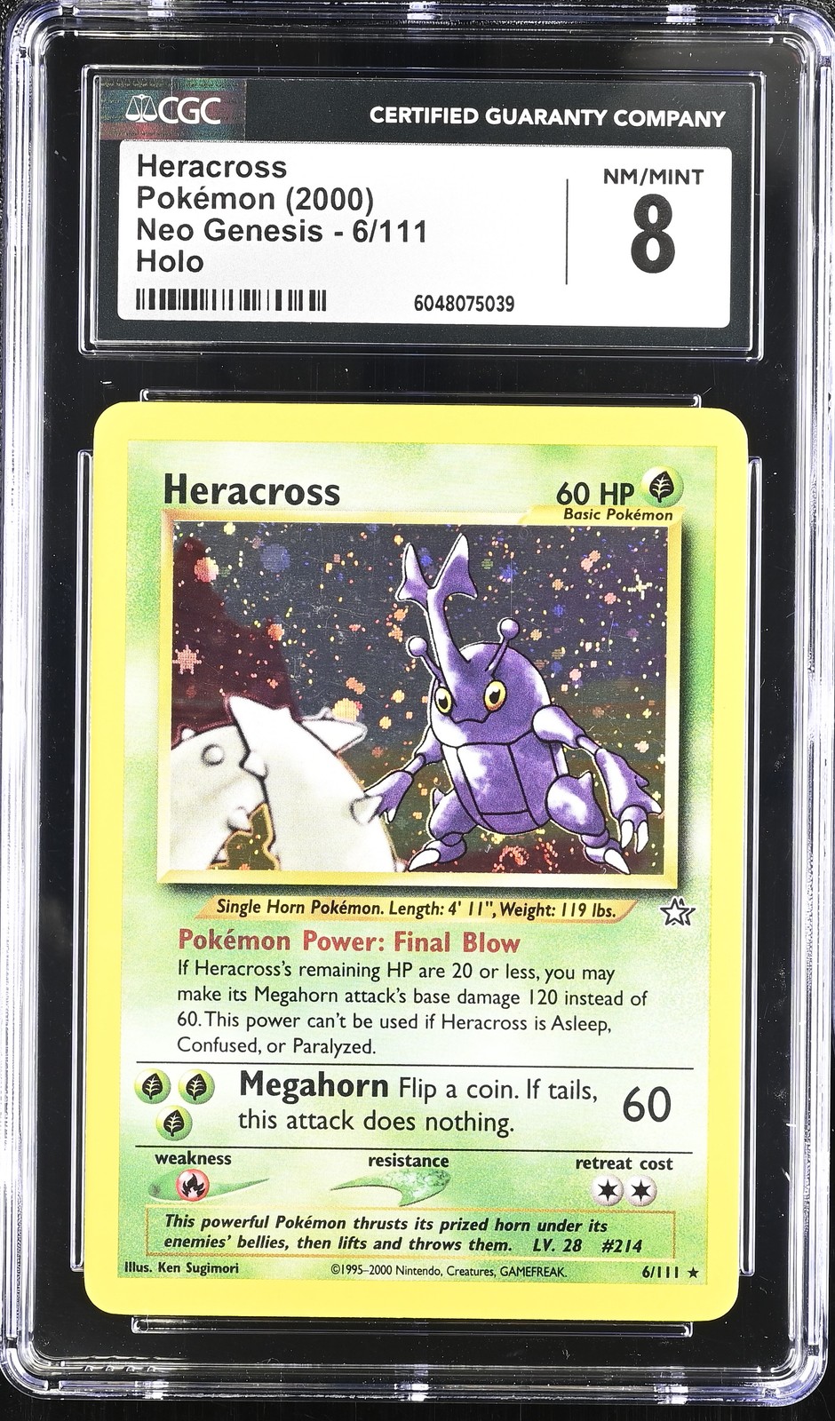 CGC 8 Heracross 2000 Neo Genesis 6/111 Holo Pokemon Card psa