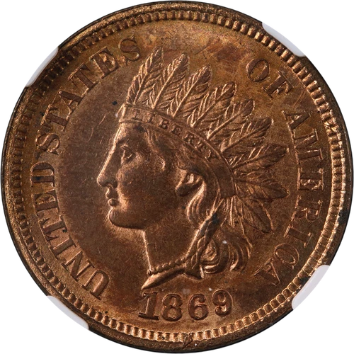 1869 Indian Cent NGC MS64 RB Superb Eye Appeal Strong Strike