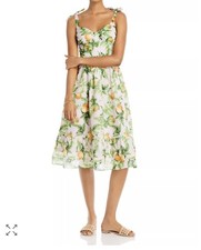 NWT AQUA Citrus Dream Cotton Midi Dress XL Orange Pink Citron Floral Tie Strap