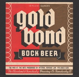 Gold Bond Bock Beer Label U Permit IRTP Cleveland Sandusky SANDUSKY OH