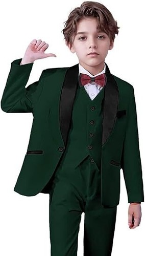Boys Suit 3 Piece Formal Shawl Lapel Wedding Suits for Boys Slim Fit Kids Tuxedo - Picture 20 of 30
