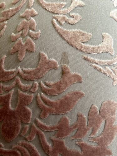 Drum Lamp Shade Fabric Damask Design Taupe w Raised Mauve Velvet Pre-owned - Picture 5 of 6