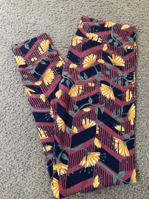 NWOT Lularoe OS Purple Orange Floral Daisy Vine Chevron Leggings HTF Unicorn