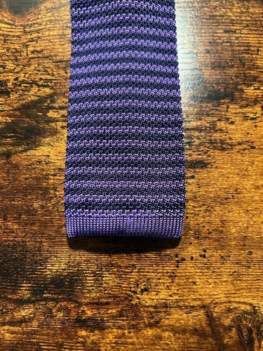 NWT Brooks Brothers Knit Tie Striped Navy Blue Purple 100% Silk - Picture 2 of 3