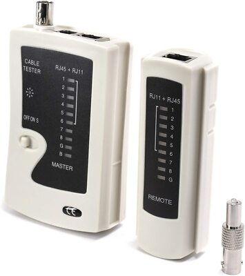 Universal Network Cable Tester Tool, BNC, RJ45, RJ11 (3-in-1) Multi-Tester White