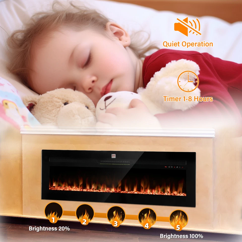 Chimenea eléctrica ultrafina de 50 pulgadas montada en la pared y empotrada calentador de chimenea Foto 2 de 4