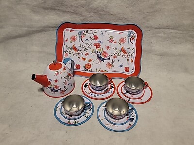 Garden Birds Tin Tea Set Chaozhou Champion China Complete 15 Pcs 2019 Metal