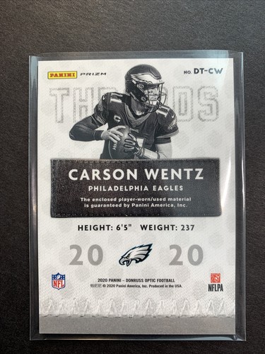 2020 Donruss Optic Prizm Football THREADS Carson Wentz Jersey Relic - Eagles - Picture 2 of 2
