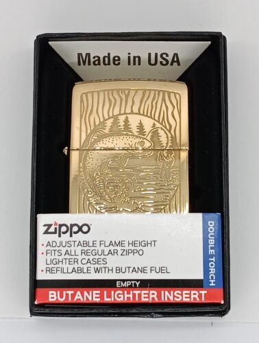 Zippo Fisherman High Polish Brass 49610 Double Torch refillable Butane Lighter  - Picture 1 of 6