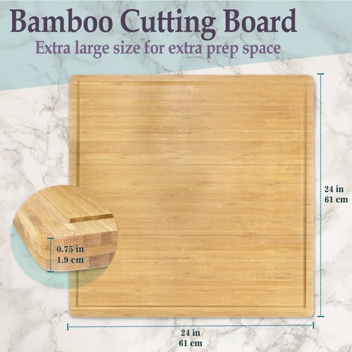Heavy Duty Bamboo Cutting Board Large Square - Grooved/Flat - 24" x 24" x 0.75" - Picture 4 of 8