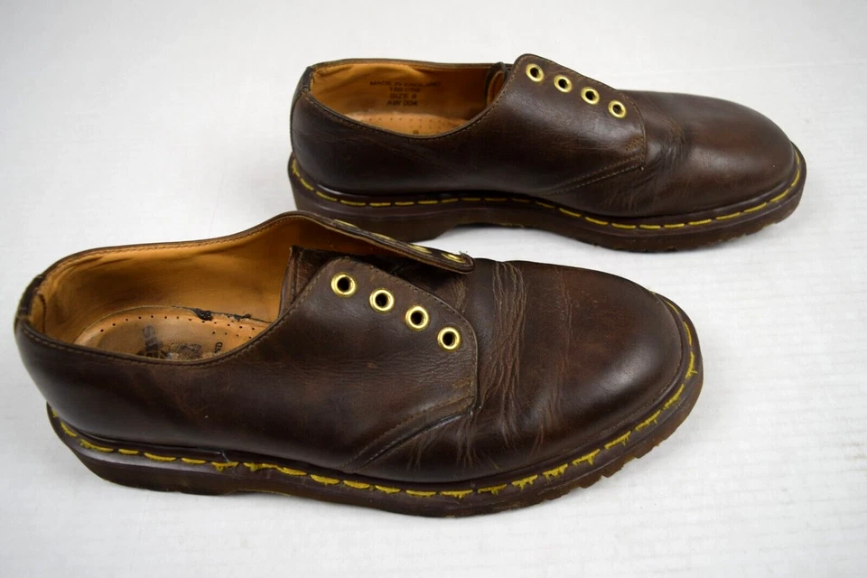 Винтажная мужская коричневая подошва Dr Martens низкого покроя размер 9 сделано в Англии оригинальная старая кружевная - Изображение 4 из 4