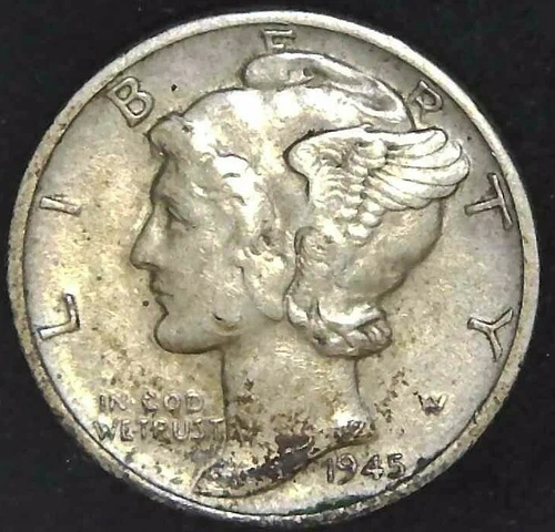 1945-P 10C Mercury Dime AU 90% Silver 22lrr0516-2