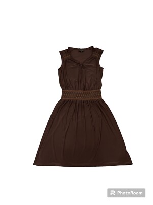 Adrianna Papell Drop Waist Sleeveless Smocked Chocolate Brown Midi Dress  Size 10 | eBay