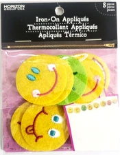 HORIZON GROUP USA Embroidered Iron-On Appliques - EMOJI FACES - 8 pcs