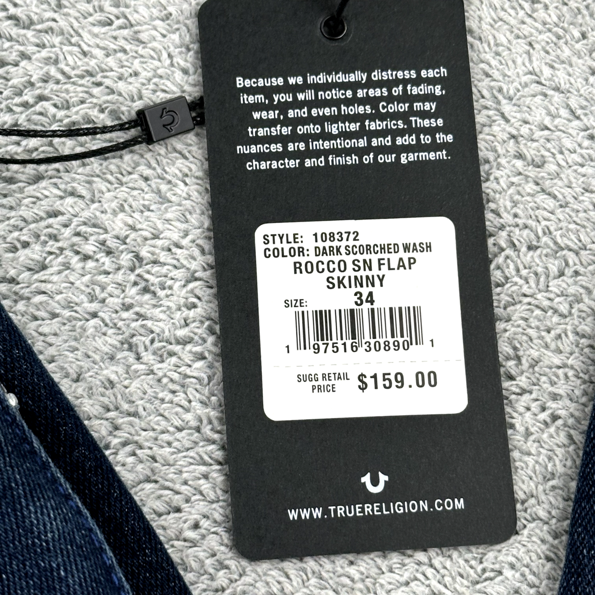 True Religion Rocco Flap Jeans Men's W34 L32 Relaxed Skinny Navy