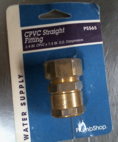 Water Supply Fitting Lot 3/4" CPVC X 7/8" OD Compression Brass Plumbing Adapter
