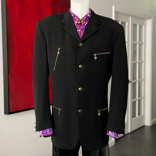 GIANNI VERSACE Blazer schwarz Wolle 4 Knopf mit 4 Reißverschlusstaschen Gr. 52 FW 1992/93 - Bild 1 von 12