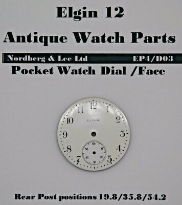 Elgin 12 Grade 303 Taschenuhr Zifferblatt / Zifferblatt Füße Position 19,8/35,8/54,2 EP4/D03