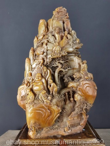 25.2" Chinese Natural Tianhuang Shoushan stone Carving Eighteen Arhat Statue - Picture 9 of 9