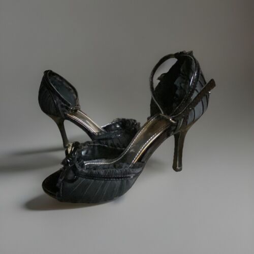 Delicious Women’s 5 1/2 Black Ruffle and Lace Ankle Strap High Heel 3” Stilettos