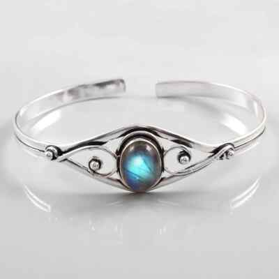 Nice Labradorite Gemstone 925 Sterling Silver Handmade Bracelet Cuff DA-37