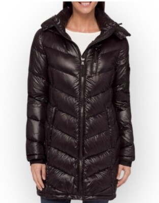Andrew Marc Women's Packable Lightweight Hooded Down Jacket Quilted Black Small