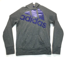 Adidas Hoodie Mens Medium Gray Long Sleeve Pullover Big Spell Out on Front Thumb