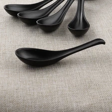 10x Melamine Soup Spoons Black Long Handle Ramen,Noodle Tasting Scoops Kitchen