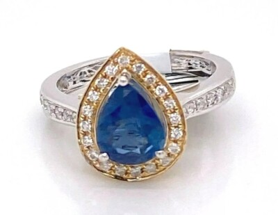 14 Karat bicolor Gold 2,35 ct Saphir & Diamant Damenring, 4,8 gm, S103398