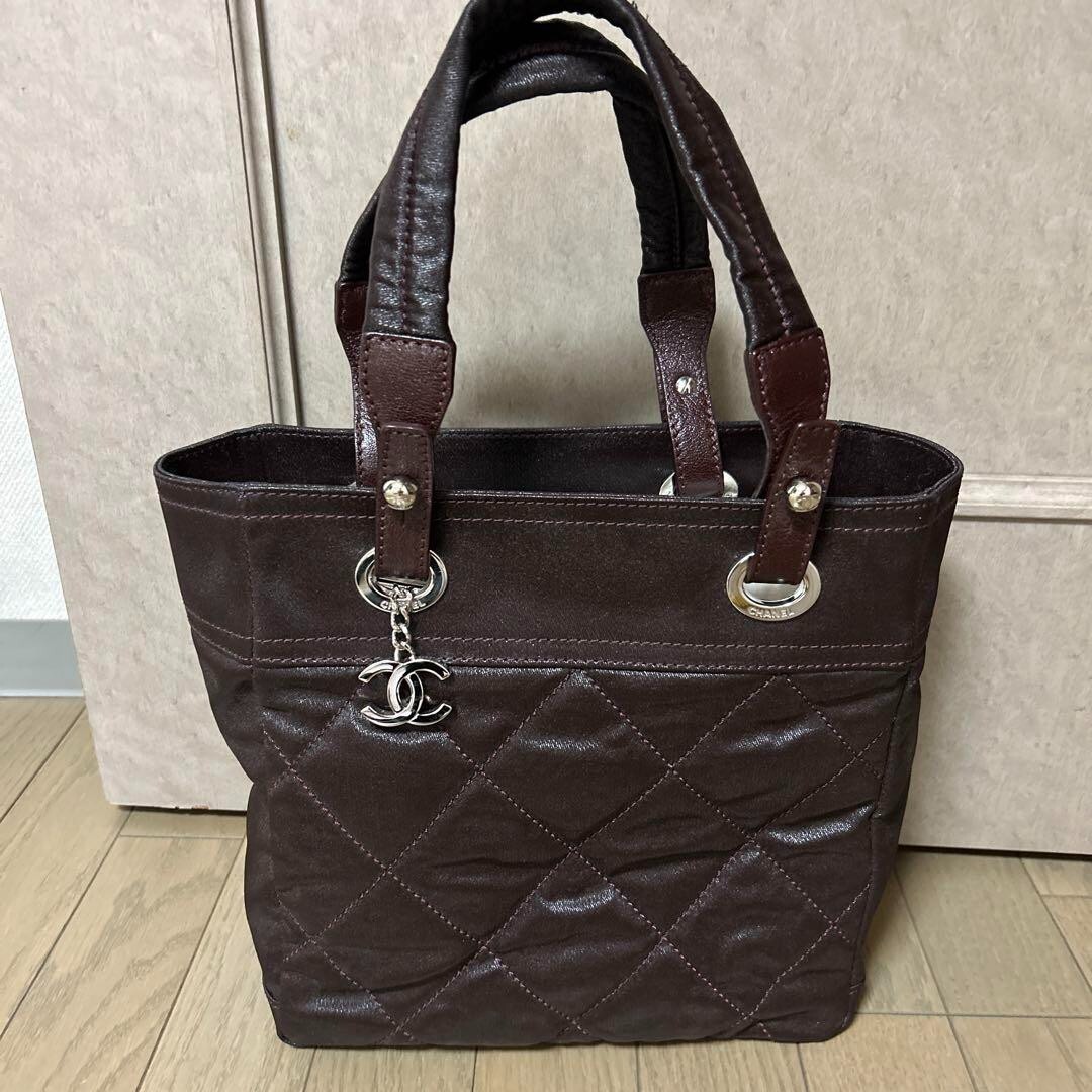 CHANEL Matrasse COCO MARK Charm Hand Tote Bag Women Brown CC Logo