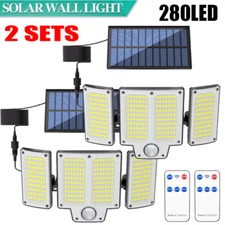 2 PACK 280 LED Solar Lights Outdoor Waterproof Motion Sensor Security Wall Lamp