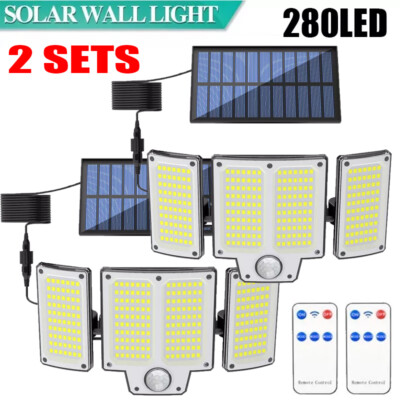 2*280LED Luz Lamparas Luces Solares Para Patio Con Sensor De Movimiento Exterior